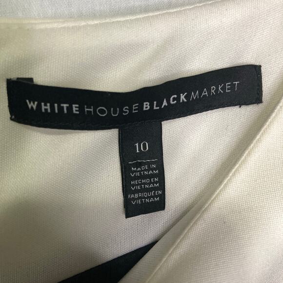 WHBM Size 10 Color-Block Sheath Dress Cream Burgundy Black Cap Sleeve Chic - Picture 3 of 7